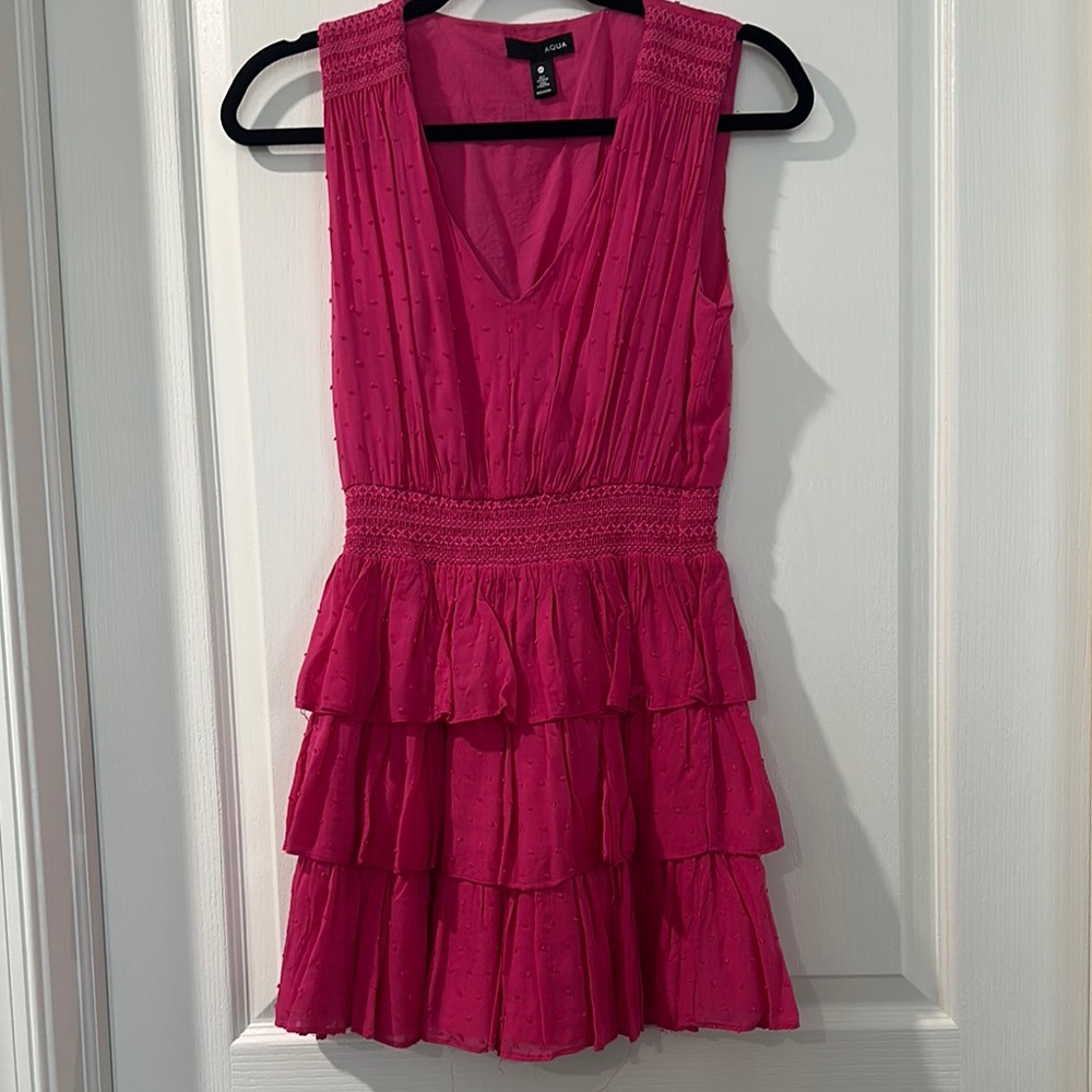 AQUA Pink Fit and Flare Mini Dress with V-neck